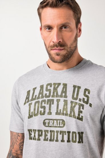 JP1880 T-shirt Short Sleeve Chest Print Grey Melange - Trička - Trička nadměrné velikosti - 2XL-14XL