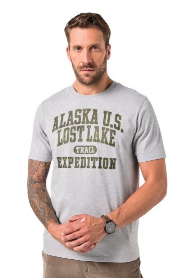 JP1880 T-shirt Short Sleeve Chest Print Grey Melange - Trička - Trička nadměrné velikosti - 2XL-14XL