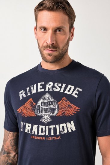 JP1880 T-Shirt Short Sleeve Chest Print Navy - Trička - Trička nadměrné velikosti - 2XL-14XL