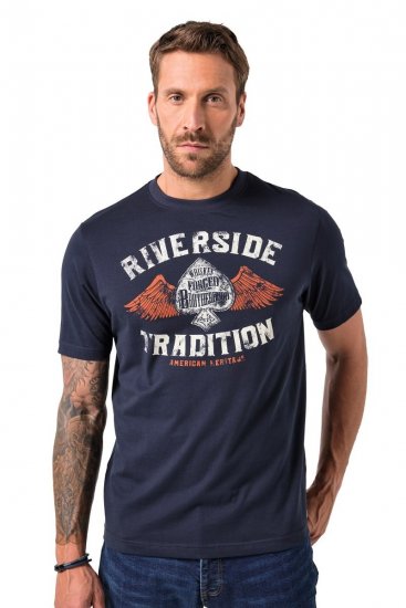 JP1880 T-Shirt Short Sleeve Chest Print Navy - Trička - Trička nadměrné velikosti - 2XL-14XL