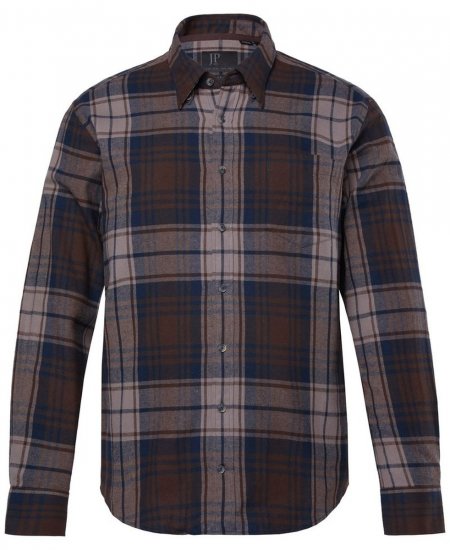JP1880 Shirt Flannel Long Sleeve Dark Brown - Košile - Košile 2XL-10XL