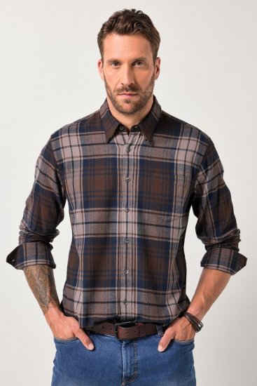 JP1880 Shirt Flannel Long Sleeve Dark Brown - Košile - Košile 2XL-10XL