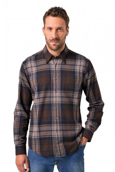 JP1880 Shirt Flannel Long Sleeve Dark Brown - Košile - Košile 2XL-10XL