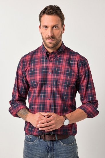 JP1880 Checked Shirt Long Sleeve Red - Košile - Košile 2XL-10XL