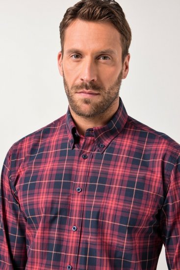 JP1880 Checked Shirt Long Sleeve Red - Košile - Košile 2XL-10XL