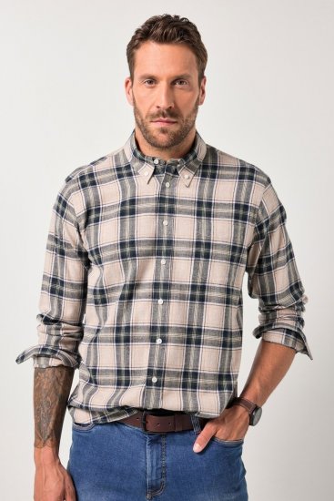 JP1880 Checked Flannel Shirt Long Sleeve Dark Dusty Pink - Košile - Košile 2XL-10XL