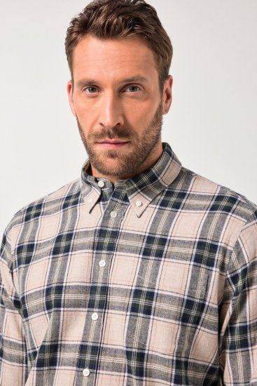 JP1880 Checked Flannel Shirt Long Sleeve Dark Dusty Pink - Košile - Košile 2XL-10XL