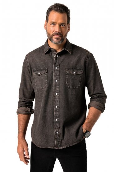 JP1880 Denim Shirt Flexnamic Dark Brown - Košile - Košile 2XL-10XL