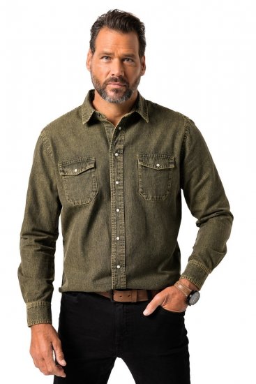JP1880 Denim Shirt Long Sleeve Olive Green - Košile - Košile 2XL-10XL