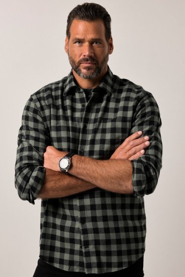 JP1880 Checked Flannel Shirt Long Sleeve Eucalyptus Green - Košile - Košile 2XL-10XL