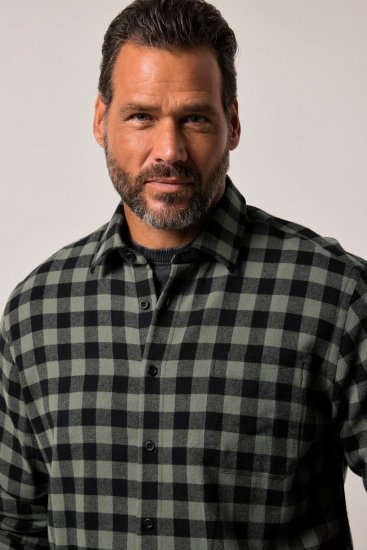 JP1880 Checked Flannel Shirt Long Sleeve Eucalyptus Green - Košile - Košile 2XL-10XL