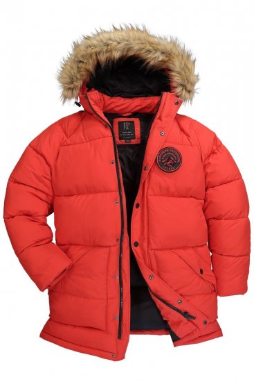 JP1880 Parka Quilted Faux Fur Hood Red - Bundy - Bundy Nadměrné Velikosti - 2XL-8XL