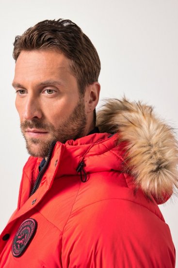 JP1880 Parka Quilted Faux Fur Hood Red - Bundy - Bundy Nadměrné Velikosti - 2XL-8XL