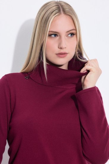 Ulla Popken 843627 Pletené šaty s dlouhým rukávem a rolákem Vínově červená - Midi šaty - Midi šaty pro plnoštíhlé ženy