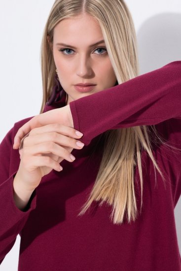 Ulla Popken 843627 Pletené šaty s dlouhým rukávem a rolákem Vínově červená - Midi šaty - Midi šaty pro plnoštíhlé ženy