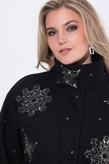 Ulla Popken 844839 Krátká bunda s výšivkou sněhových vloček Tmavě modrá - Bundy - Dámské bundy velkých velikostí