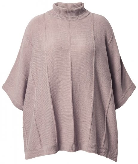 Ulla Popken 844996 Žebrované merino pončo s rolákem Světle hnědá - Ponča a peleríny - 