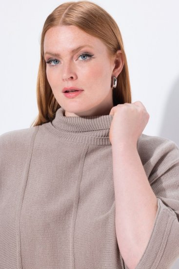 Ulla Popken 844996 Žebrované merino pončo s rolákem Světle hnědá - Ponča a peleríny - 