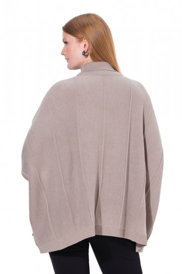 Ulla Popken 844996 Žebrované merino pončo s rolákem Světle hnědá - Ponča a peleríny - 