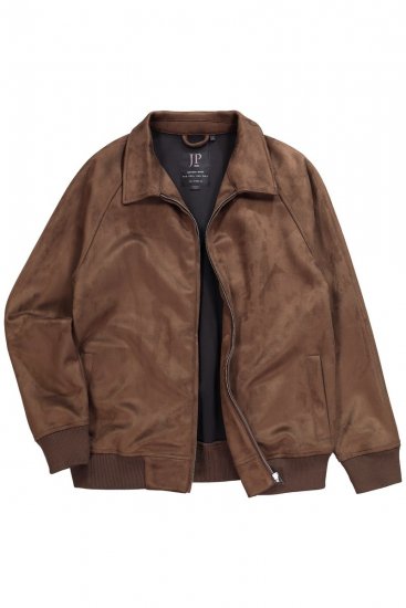 JP1880 846200 Bomber bunda v imitaci semiše Tmavě hnědá - Bundy - Bundy Nadměrné Velikosti - 2XL-8XL