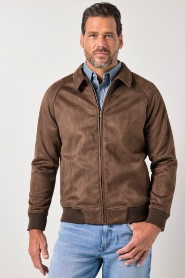 JP1880 846200 Bomber bunda v imitaci semiše Tmavě hnědá - Bundy - Bundy Nadměrné Velikosti - 2XL-8XL