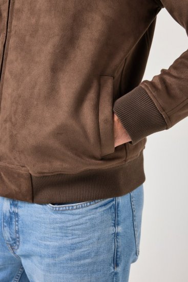 JP1880 846200 Bomber bunda v imitaci semiše Tmavě hnědá - Bundy - Bundy Nadměrné Velikosti - 2XL-8XL
