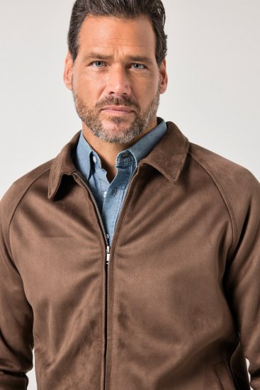 JP1880 846200 Bomber bunda v imitaci semiše Tmavě hnědá - Bundy - Bundy Nadměrné Velikosti - 2XL-8XL