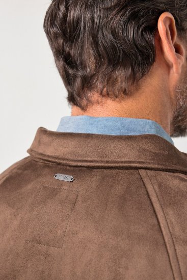 JP1880 846200 Bomber bunda v imitaci semiše Tmavě hnědá - Bundy - Bundy Nadměrné Velikosti - 2XL-8XL