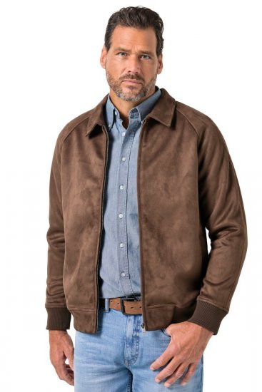 JP1880 846200 Bomber bunda v imitaci semiše Tmavě hnědá - Bundy - Bundy Nadměrné Velikosti - 2XL-8XL