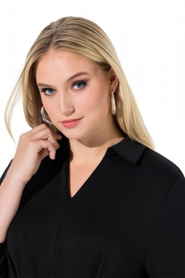 Ulla Popken 846373 Midi šaty s páskem na zavazování Černá - Midi šaty - Midi šaty pro plnoštíhlé ženy