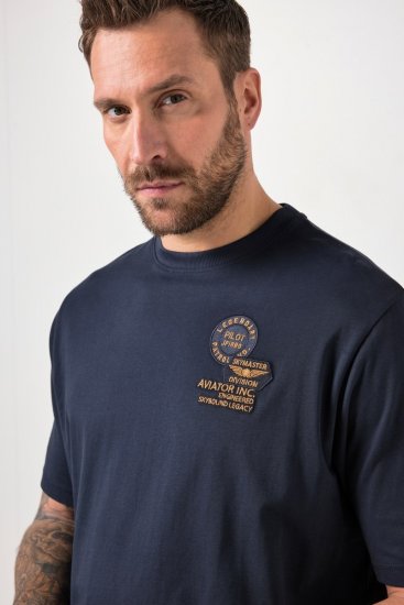 JP1880 846657 Tričko bellyfit s nášivkami Tmavě modrá TALL - TALL trička - Prodloužená pánská trička