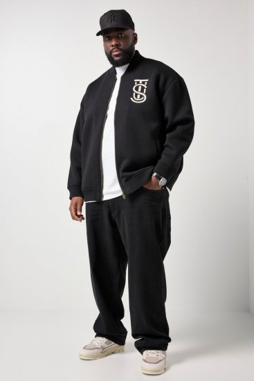 STHUGE 847083 Varsity bunda ze scuba látky Černá - Bundy - Bundy Nadměrné Velikosti - 2XL-8XL
