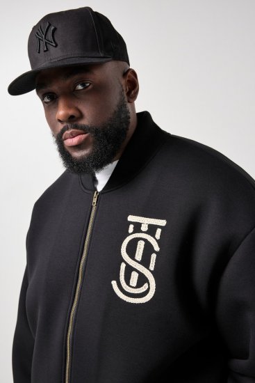 STHUGE 847083 Varsity bunda ze scuba látky Černá - Bundy - Bundy Nadměrné Velikosti - 2XL-8XL