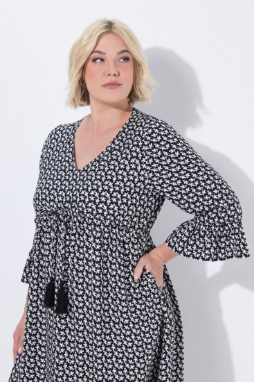 Ulla Popken 847798 Áčkové midi šaty s výstřihem do V Černá - Midi šaty - Midi šaty pro plnoštíhlé ženy