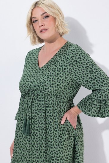 Ulla Popken 847798 Áčkové midi šaty s výstřihem do V Tmavě zelená - Midi šaty - Midi šaty pro plnoštíhlé ženy