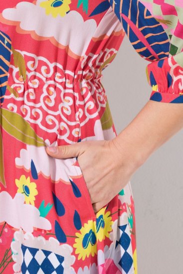 Ulla Popken 848015 Vzorované midi šaty se stahovací šňůrkou Růžová - Midi šaty - Midi šaty pro plnoštíhlé ženy