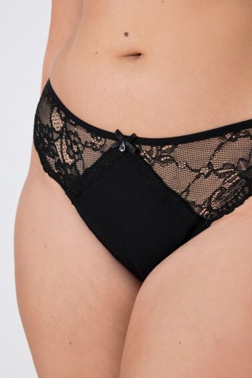 Ulla Popken 848522 Tanga kalhotky s krajkou 3 ks Černá - Kalhotky - 