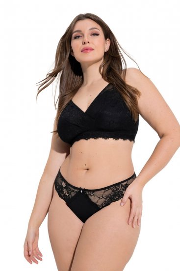 Ulla Popken 848522 Tanga kalhotky s krajkou 3 ks Černá - Kalhotky - 