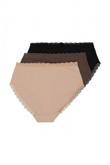 Ulla Popken 848803 Kalhotky s krajkou 3 ks Černá - Kalhotky - 