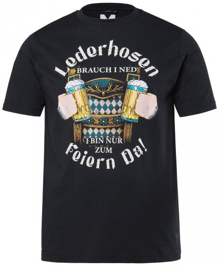 Men+ 410 Tričko Lederhosn Černá - Trička - Trička nadměrné velikosti - 2XL-14XL