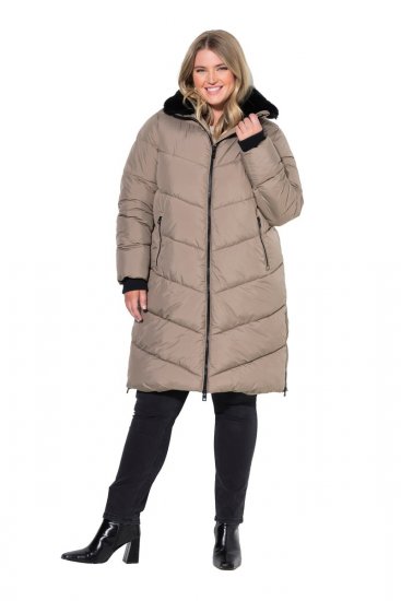 Ulla Popken 850041 Prošívaný kabát Taupe - Kabáty - Dámské kabáty pro plnoštíhlé