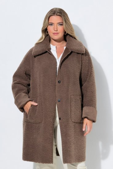 Ulla Popken 850251 Teddy kabát Světle hnědá - Kabáty - Dámské kabáty pro plnoštíhlé