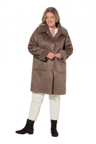 Ulla Popken 850251 Teddy kabát Světle hnědá - Kabáty - Dámské kabáty pro plnoštíhlé