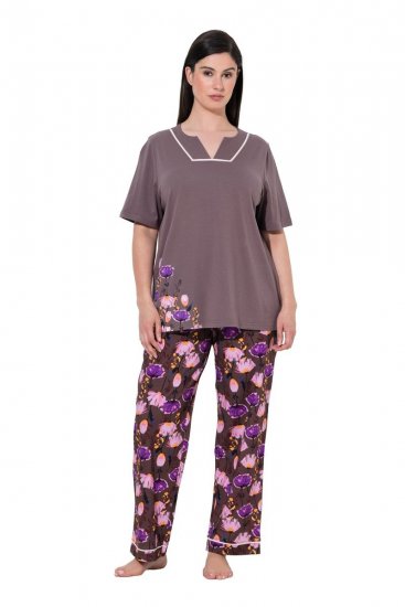 Ulla Popken 850903 Pyžamo s květinovým vzorem 2 ks Hnědá - Pyžama/oblečení pro volný čas - 