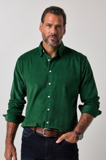 JP1880 850921 Manšestrová košile s dlouhým rukávem Lesní zelená TALL - TALL košile - TALL košile pro vysoké muže