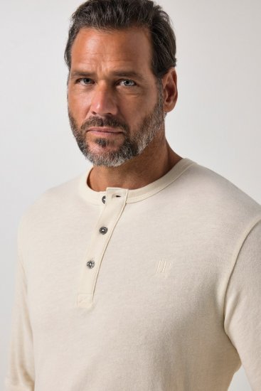 JP1880 851075 Henley tričko s dlouhým rukávem Pískově šedá TALL - TALL trička - Prodloužená pánská trička