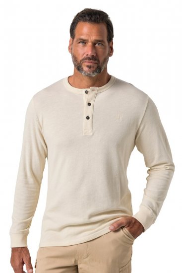 JP1880 851075 Henley tričko s dlouhým rukávem Pískově šedá TALL - TALL trička - Prodloužená pánská trička
