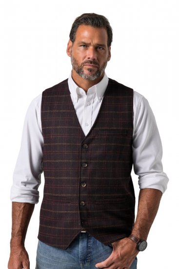 JP1880 851393 Kostkovaná tvídová vesta Vínově červená - Obleky - Obleky 2XL-8XL