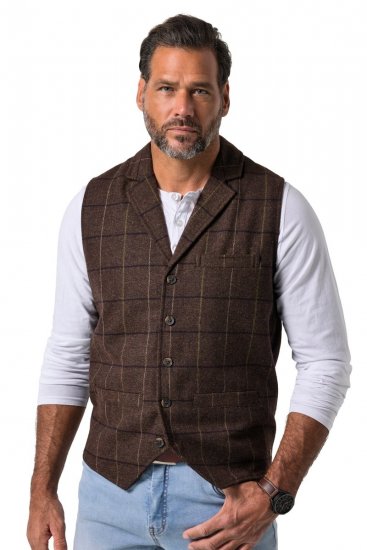 JP1880 851395 Kostkovaná tvídová vesta se strečem Tmavě hnědá - Obleky - Obleky 2XL-8XL