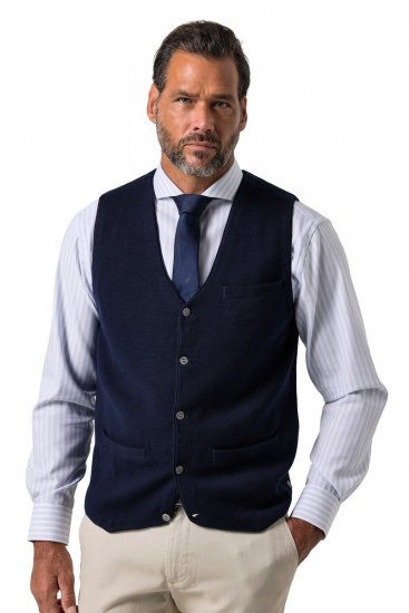 JP1880 851421 Pletená vesta s véčkovým výstřihem Tmavě modrá - Obleky - Obleky 2XL-8XL